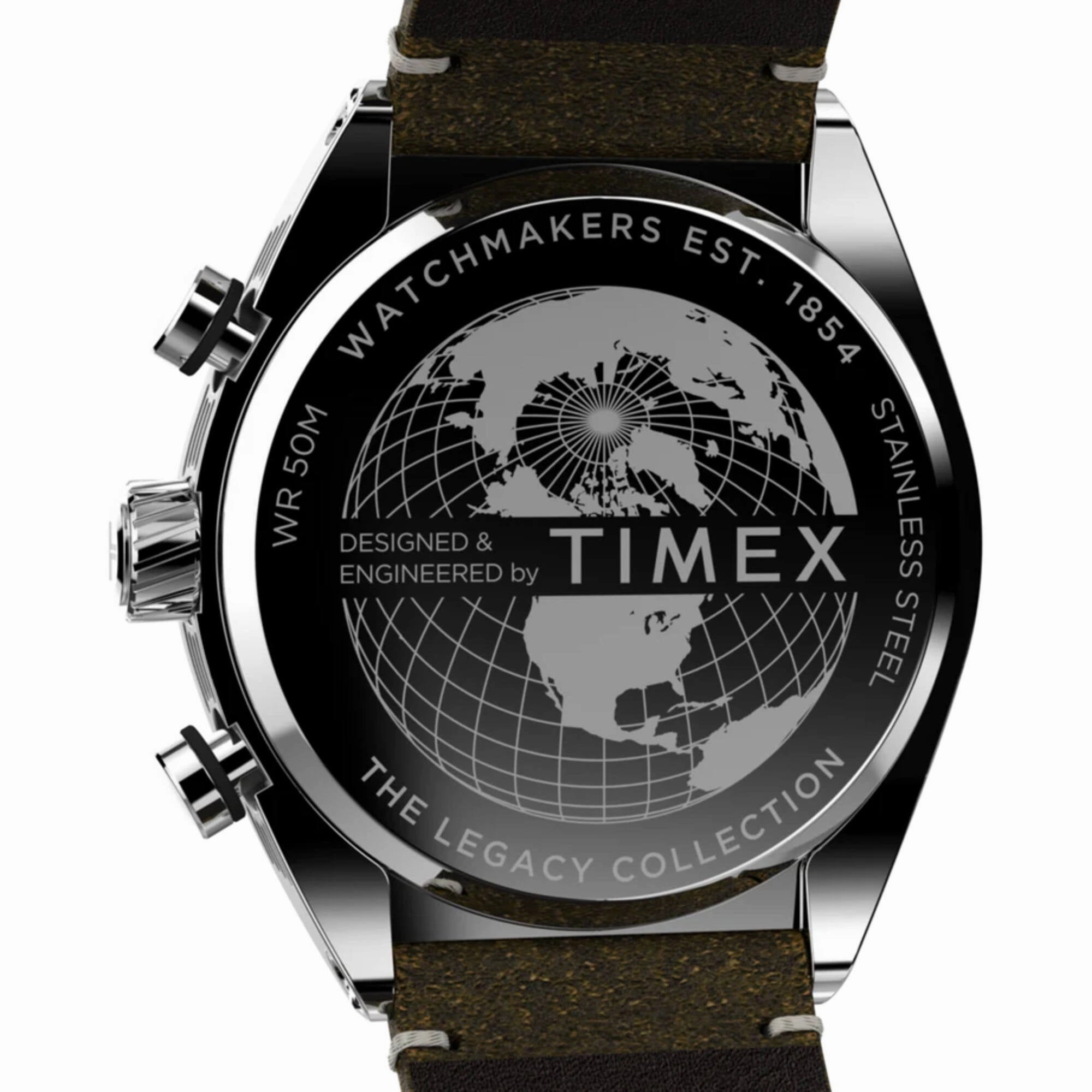 Timex Men's Watch - Legacy Chrono Silver and Black Dial Leather Strap | TW2W50100