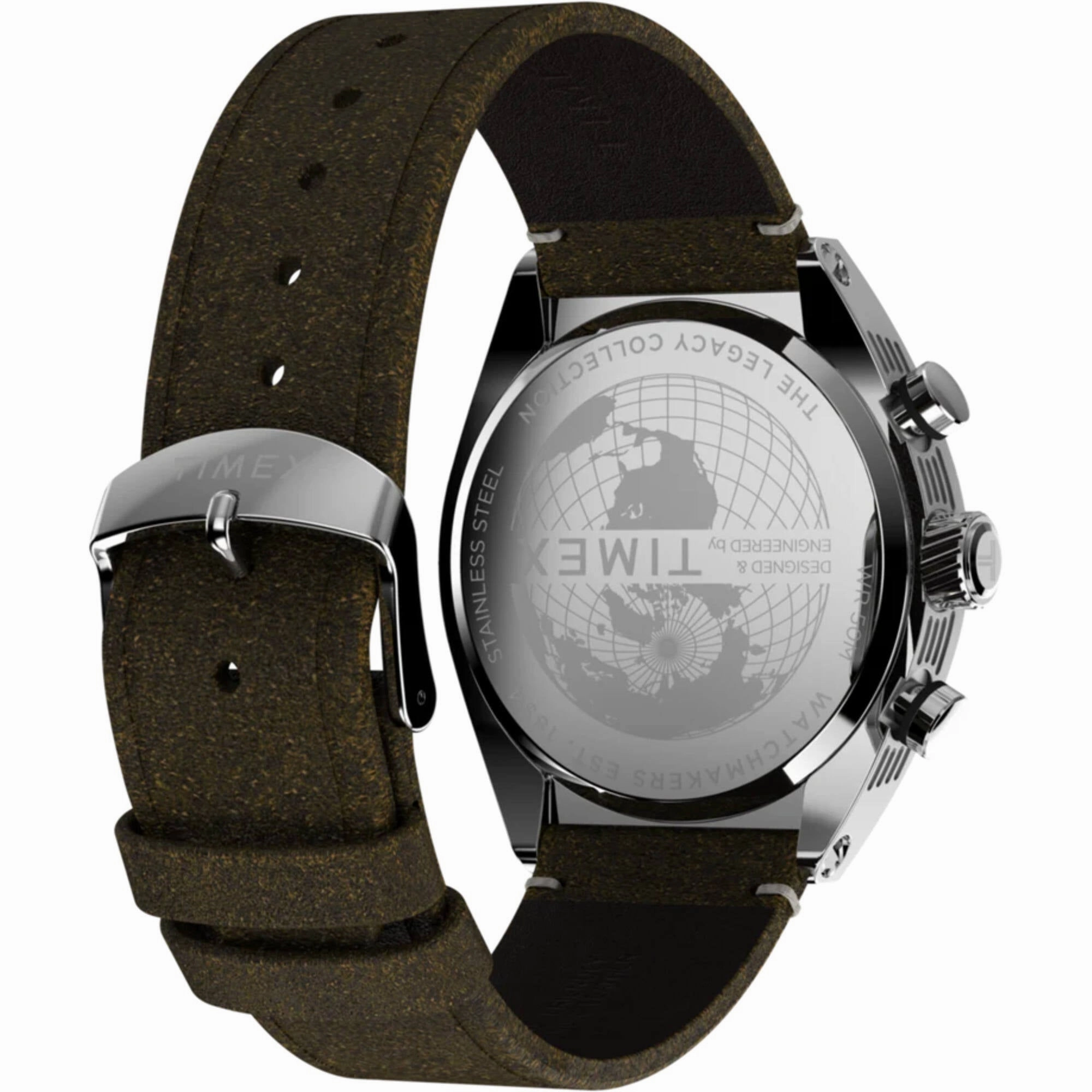 Timex Men's Watch - Legacy Chrono Silver and Black Dial Leather Strap | TW2W50100
