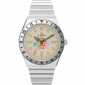 Timex Men's Watch - Q Quartz Cream Dial Stainless Steel Bracelet | TW2V25800