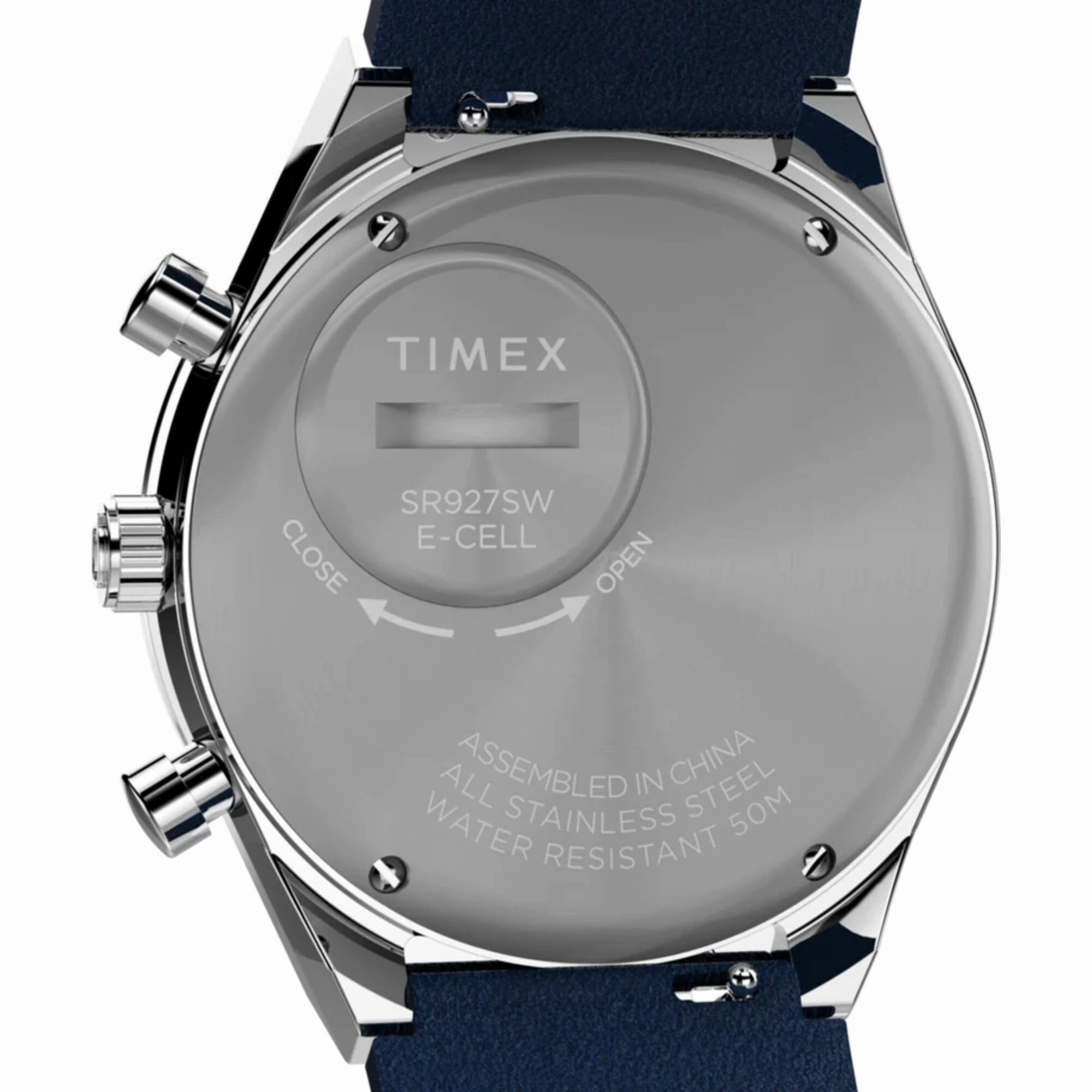 Timex Men's Watch - Q Timex Chronograph Blue and White Dial Leather Strap | TW2W51700