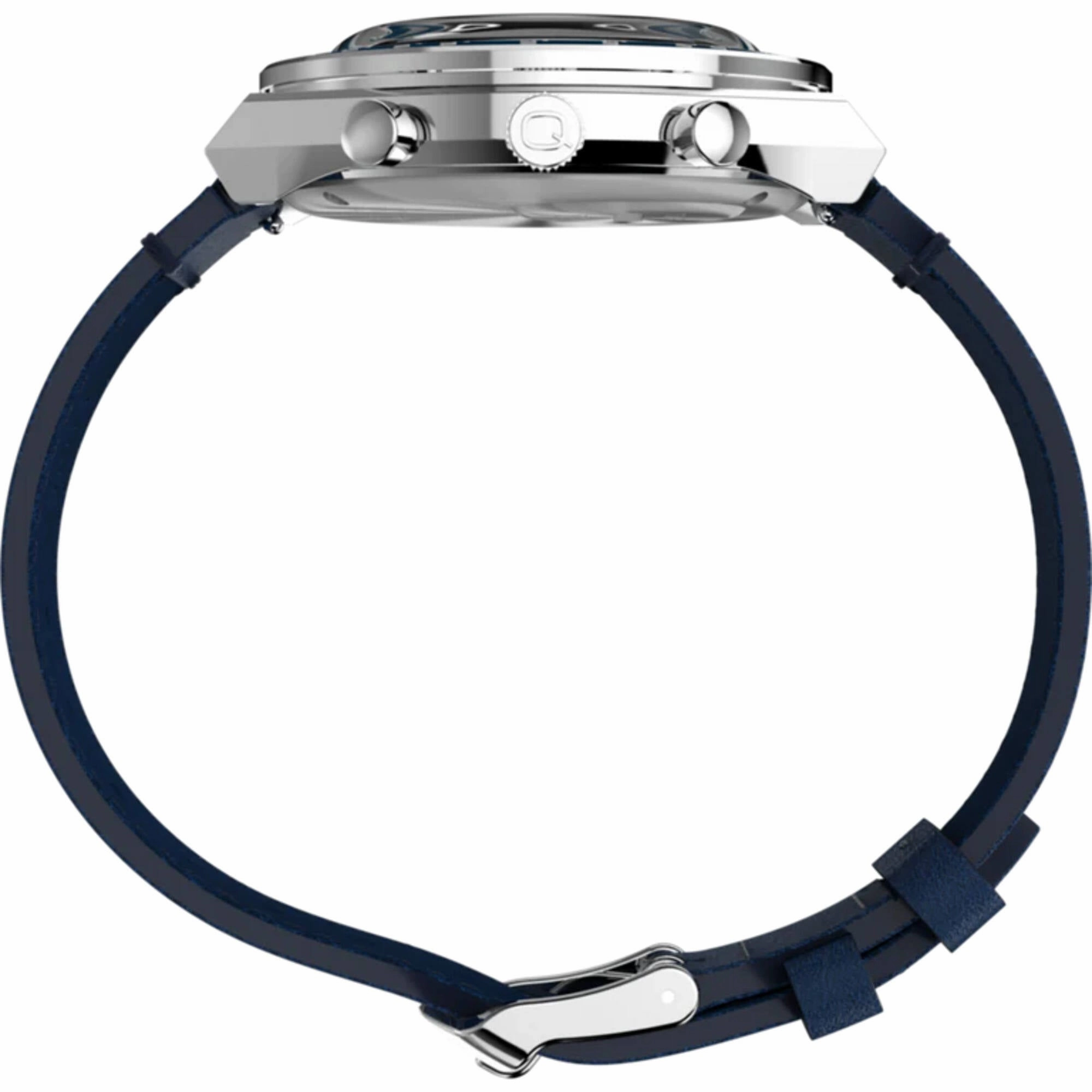 Timex Men's Watch - Q Timex Chronograph Blue and White Dial Leather Strap | TW2W51700