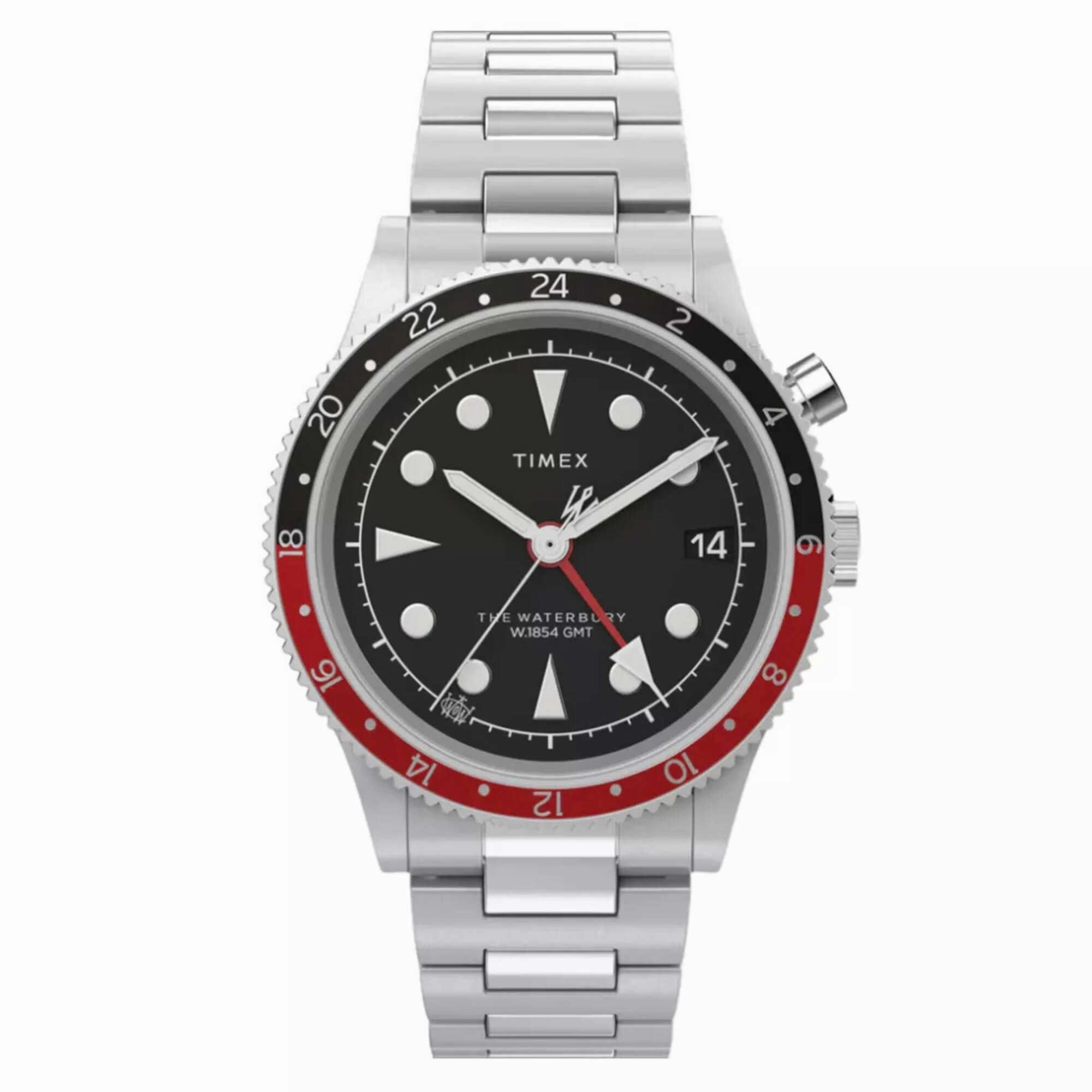Timex Men's Watch - Waterbury Quartz GMT Black Dial Silver Tone Bracelet | TW2W22700VQ