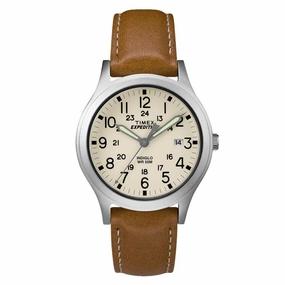 Timex Unisex Strap Watch - Expedition Scout Quartz Beige Dial Tan Leather | TW4B11000JV