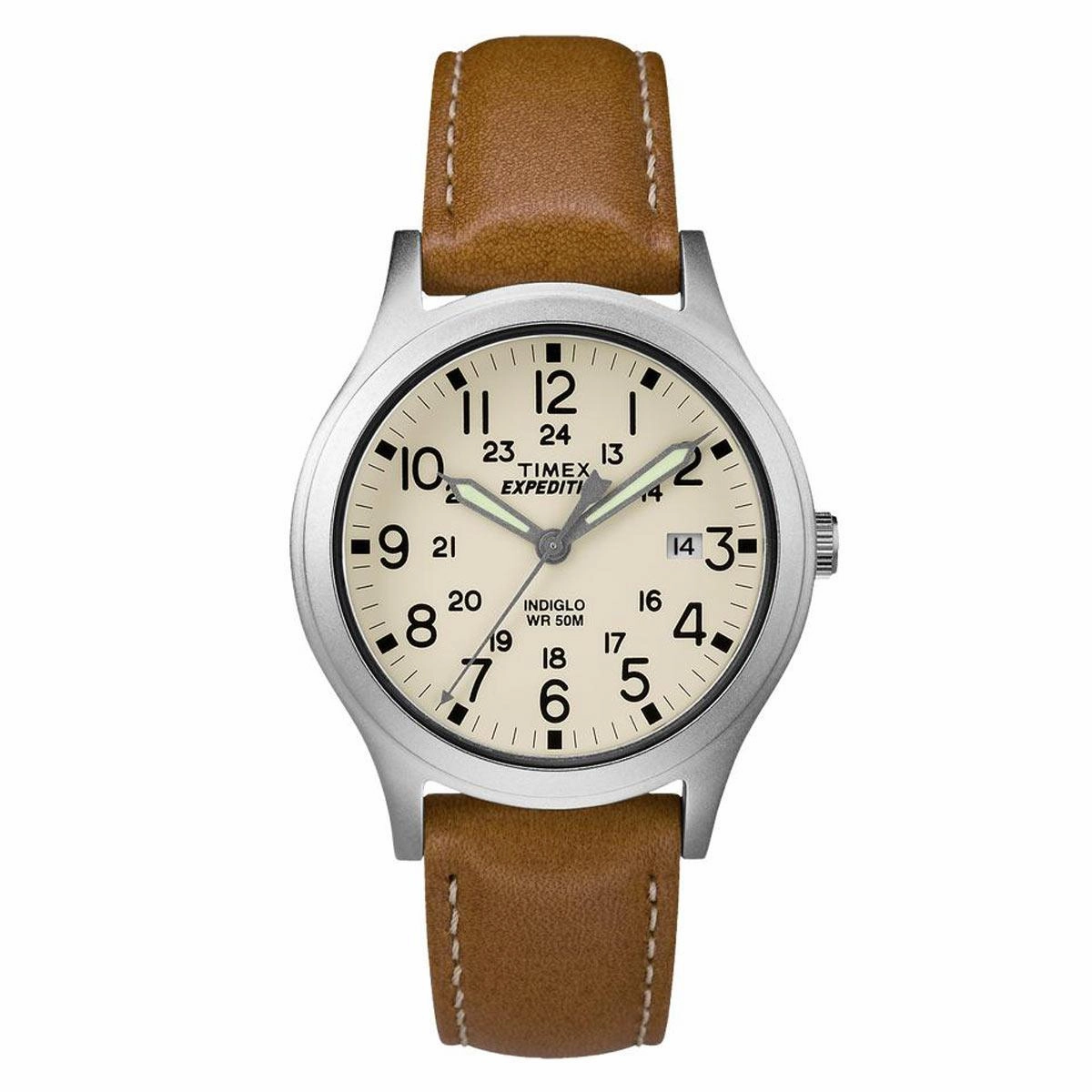 Timex Unisex Strap Watch - Expedition Scout Quartz Beige Dial Tan Leather | TW4B11000JV