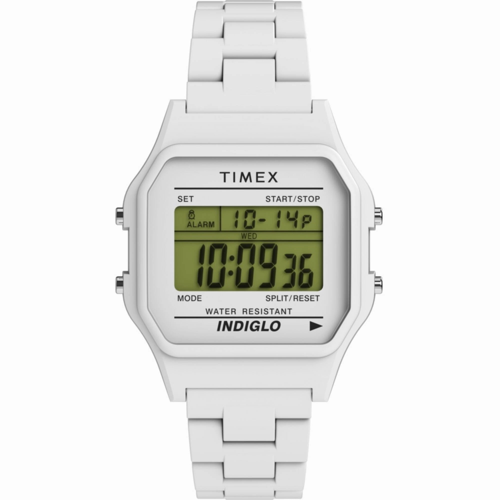 Timex Unisex Watch - 80 Digital Dial White Plastic Case Resin Bracelet | TW2V20100