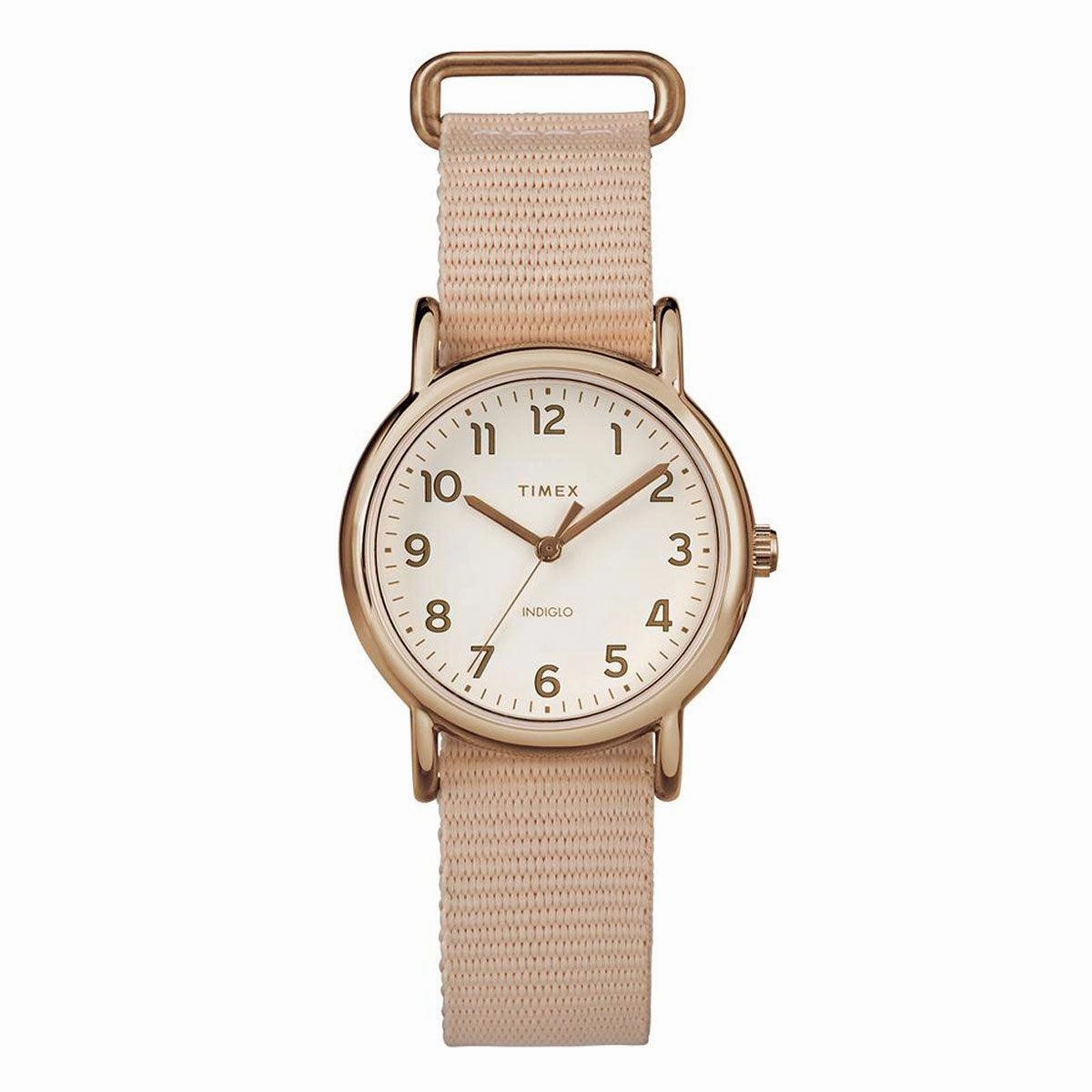 Timex Women's Strap Watch - Weekender Cream Dial Quartz Pink Nylon | TW2R59900JV