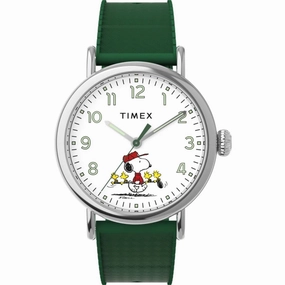 Timex Women's Watch - Peanuts White Dial Green Synthetic Rubber Strap | TW2W78900
