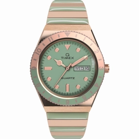 Timex Women's Watch - Q Malibu Quartz Green Dial Two Tone Bracelet | TW2V38700