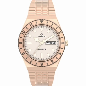 Timex Women's Watch - Q Quartz Cream Dial Rose Gold Steel Bracelet | TW2U95700
