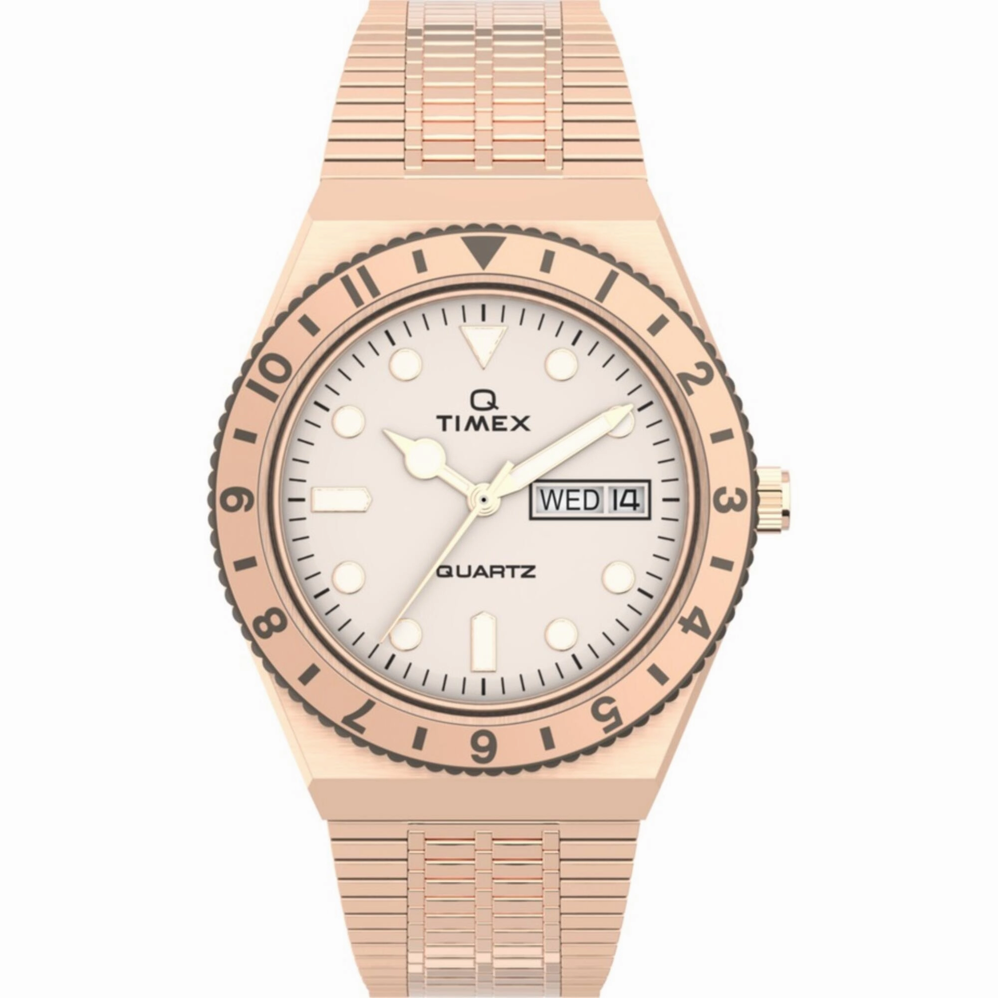 Timex Women's Watch - Q Quartz Cream Dial Rose Gold Steel Bracelet | TW2U95700