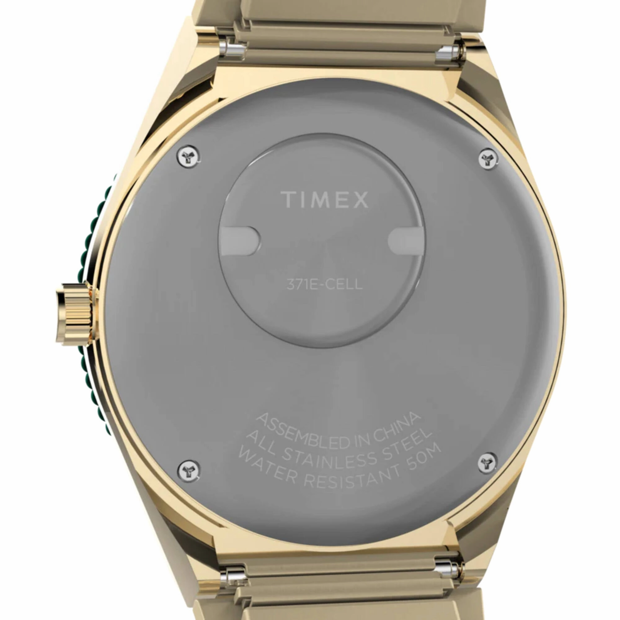 Timex Women Watch - Q Timex Green Dial Yellow Gold Expansion Bracelet | TW2V92200