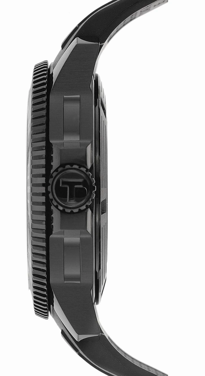 Tissot T-Sport Seastar 1000 Automatic Powermatic 80 Black PVD Black Dial Black Rubber Strap Date Divers Mens Watch T120.407.37.051.00