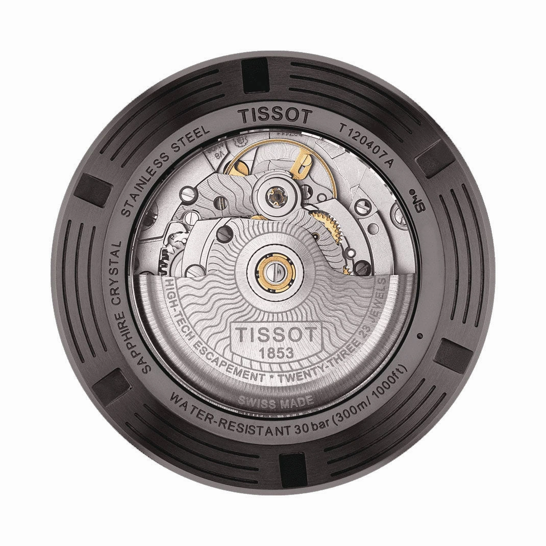 Tissot T-Sport Seastar 1000 Automatic Powermatic 80 Black PVD Black Dial Black Rubber Strap Date Divers Mens Watch T120.407.37.051.00