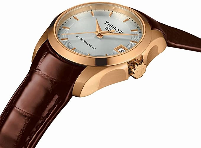 Tissot Women's Couturier 316L Stainless Steel case with Rose Gold PVD Coating Swiss Automatic Watch with Leather Strap, Brown, 18 (Model: T0352073603100)