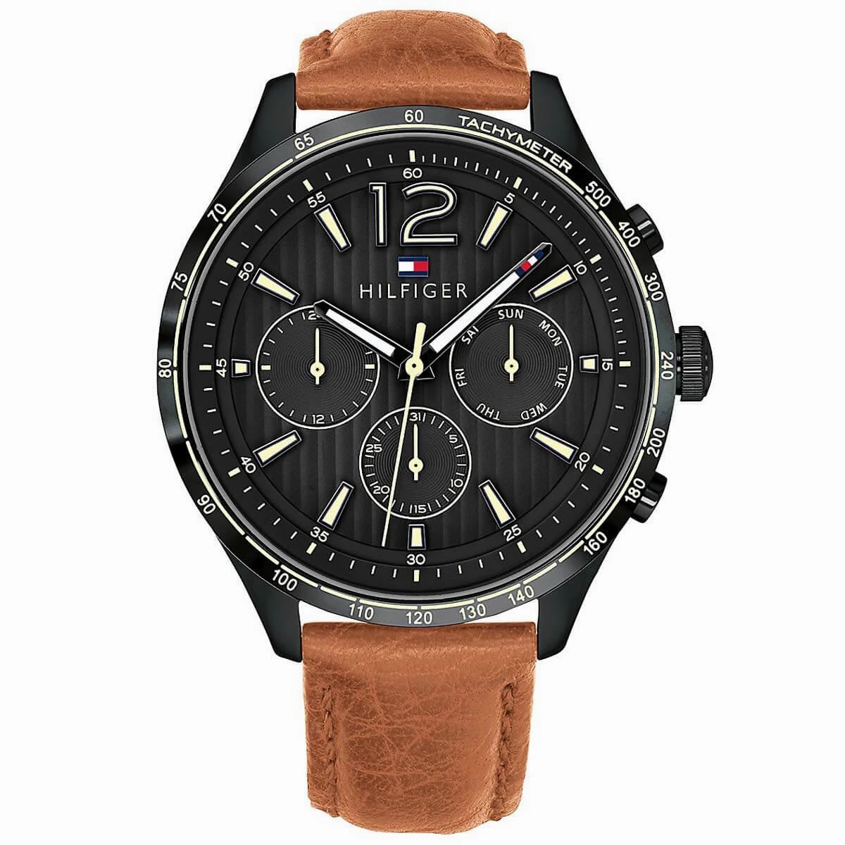 Tommy Hilfiger Men's Quartz Watch - Gavin Black Dial Brown Leather Strap | 1791470