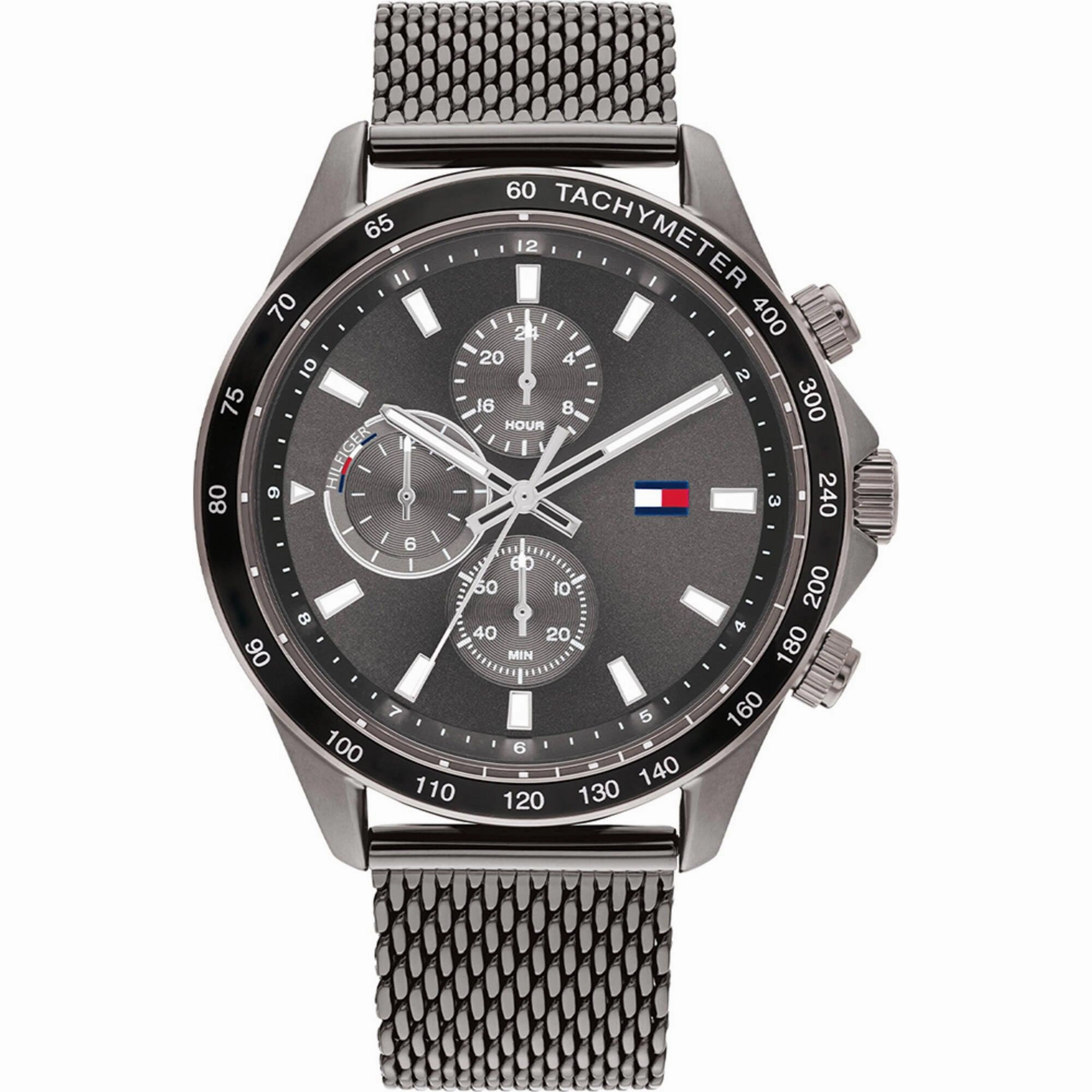 Tommy Hilfiger Men's Watch - Miles Grey and Black Dial Steel Mesh Bracelet | 1792019