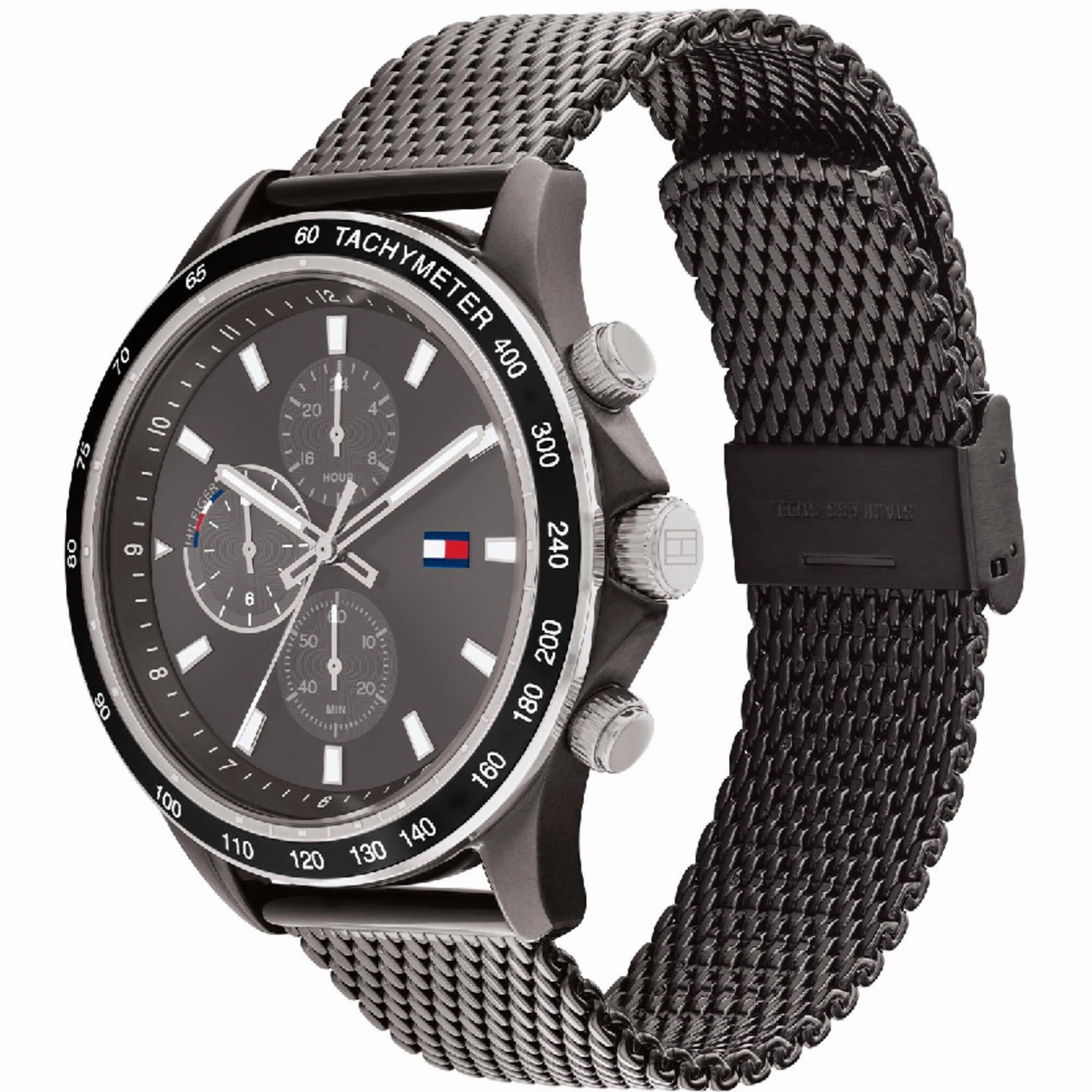 Tommy Hilfiger Men's Watch - Miles Grey and Black Dial Steel Mesh Bracelet | 1792019