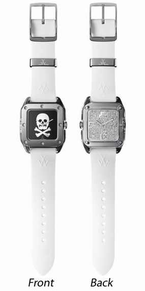 ToyWatch Twin Time Unisex Steel & White Rubber Watch Black Dial & Pave Dial TW06BW