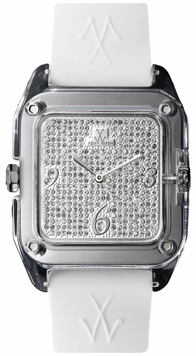 ToyWatch Twin Time Unisex Steel & White Rubber Watch Black Dial & Pave Dial TW06BW