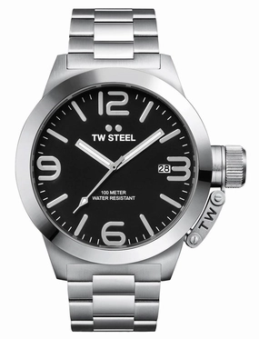 TW Steel Canteen Stainless Steel Black Dial Date Quartz Mens Watch CB1