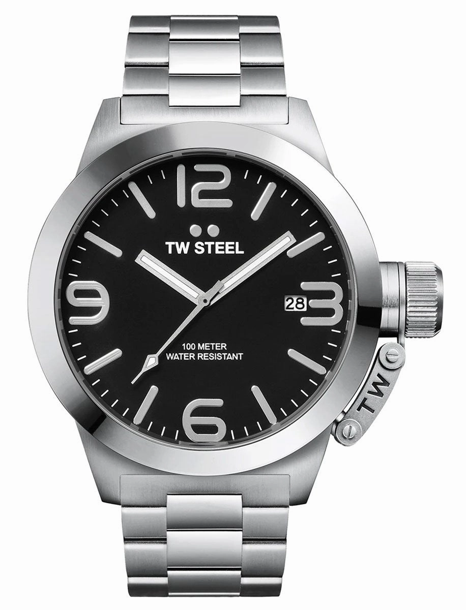 TW Steel Canteen Stainless Steel Black Dial Date Quartz Mens Watch CB1