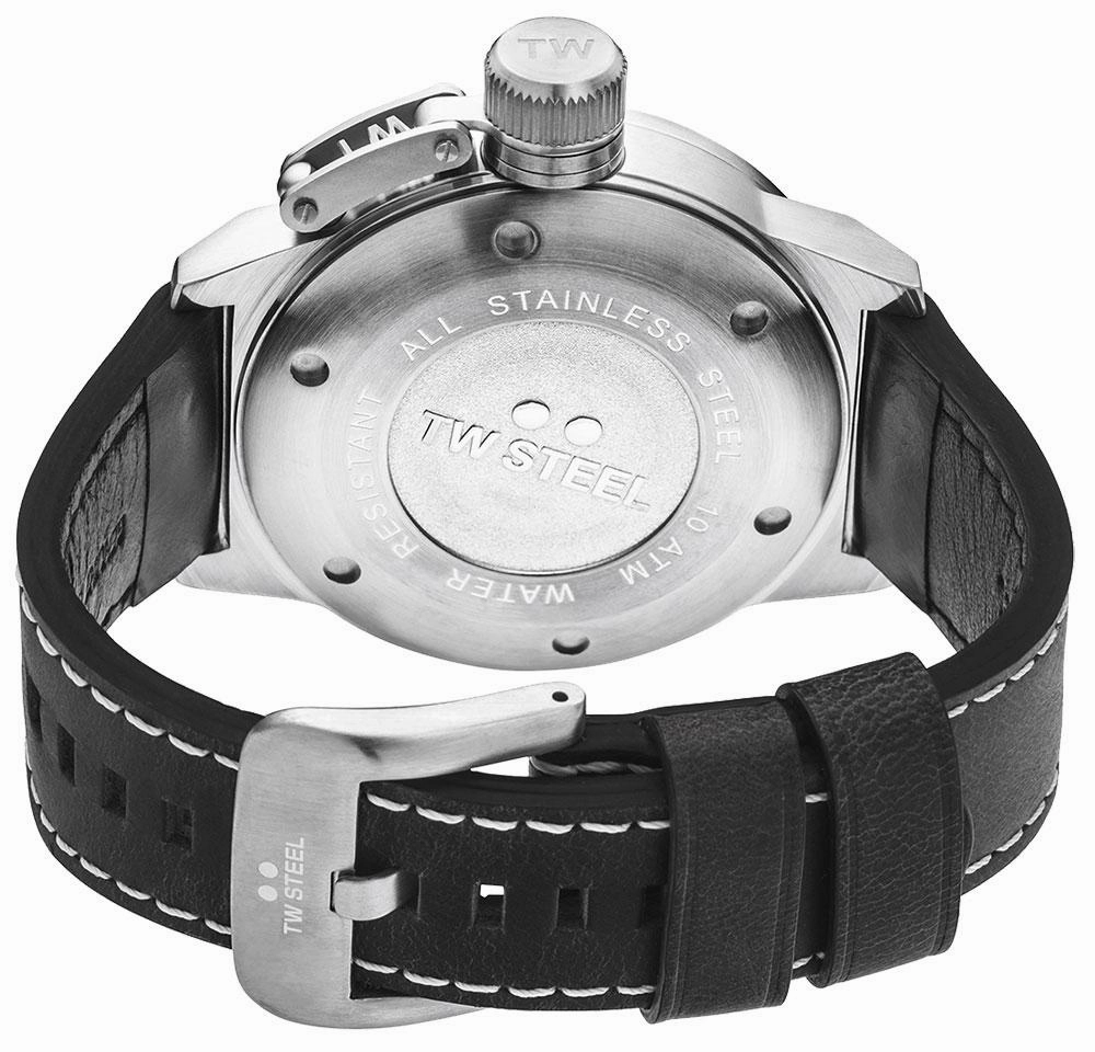 TW Steel Canteen Stainless Steel Black Leather Strap Black Dial Date Quartz Mens Watch CS1