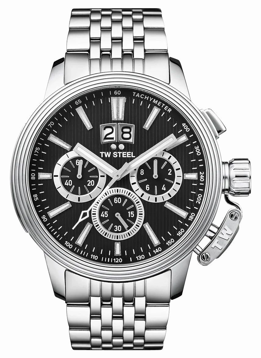 TW Steel CEO Adesso Chronograph Stainless Steel Black Dial Date Quartz Mens Watch CE7020