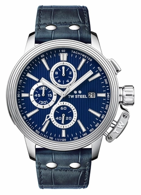 TW Steel Ceo Adesso Chronograph Stainless Steel Blue Leather Strap Blue Dial Quartz Date Mens Watch CE7008