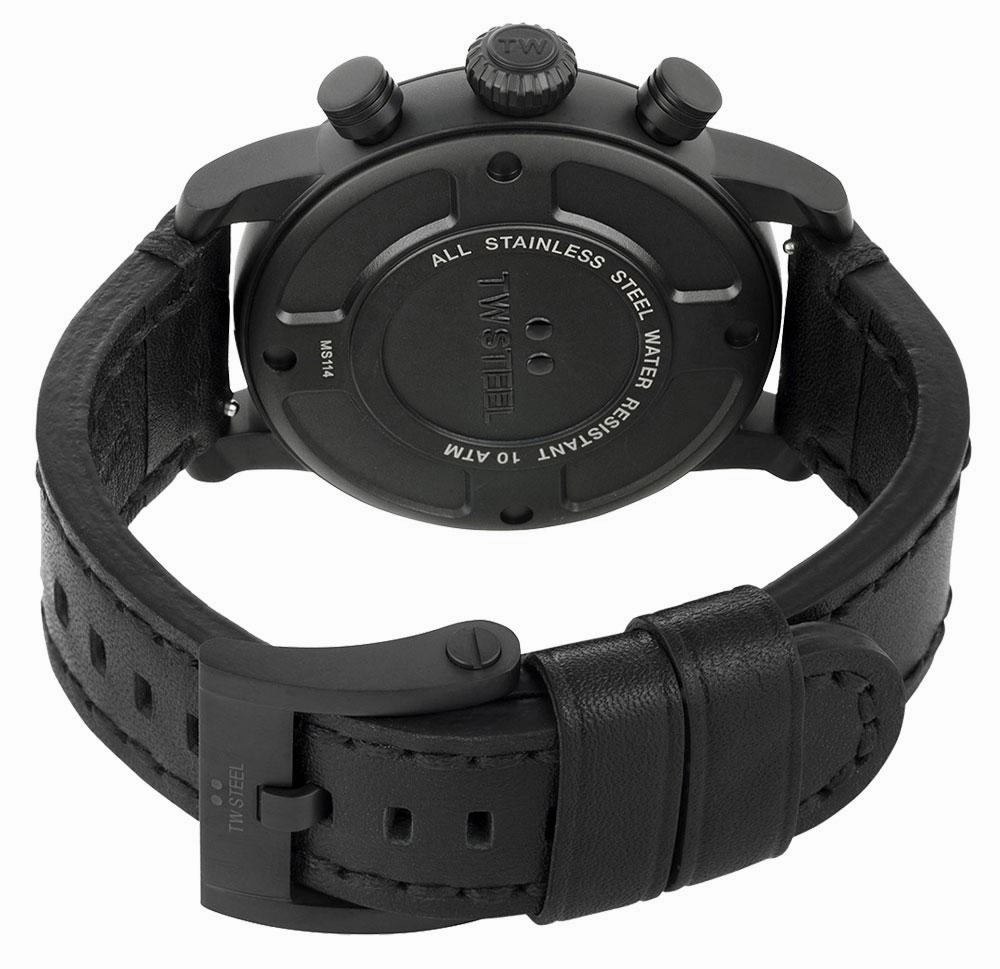 TW Steel Maverick Chronograph Black PVD Black Leather Black Dial Date Quartz Mens Watch MS114