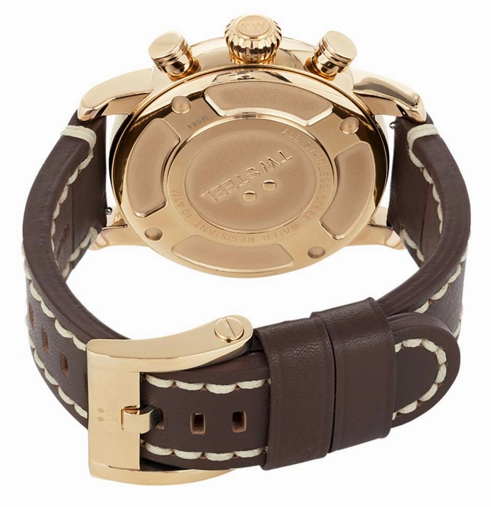 TW Steel Maverick Chronograph Rose Gold PVD Brown Leather Strap Blue Dial Quartz Date Mens Watch MS84