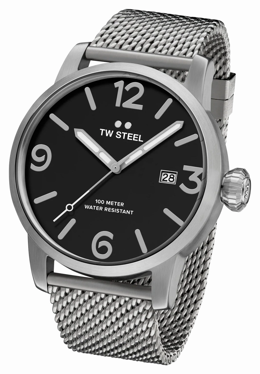 TW Steel Maverick Stainless Steel Black Dial Date Quartz Mens Watch MB12