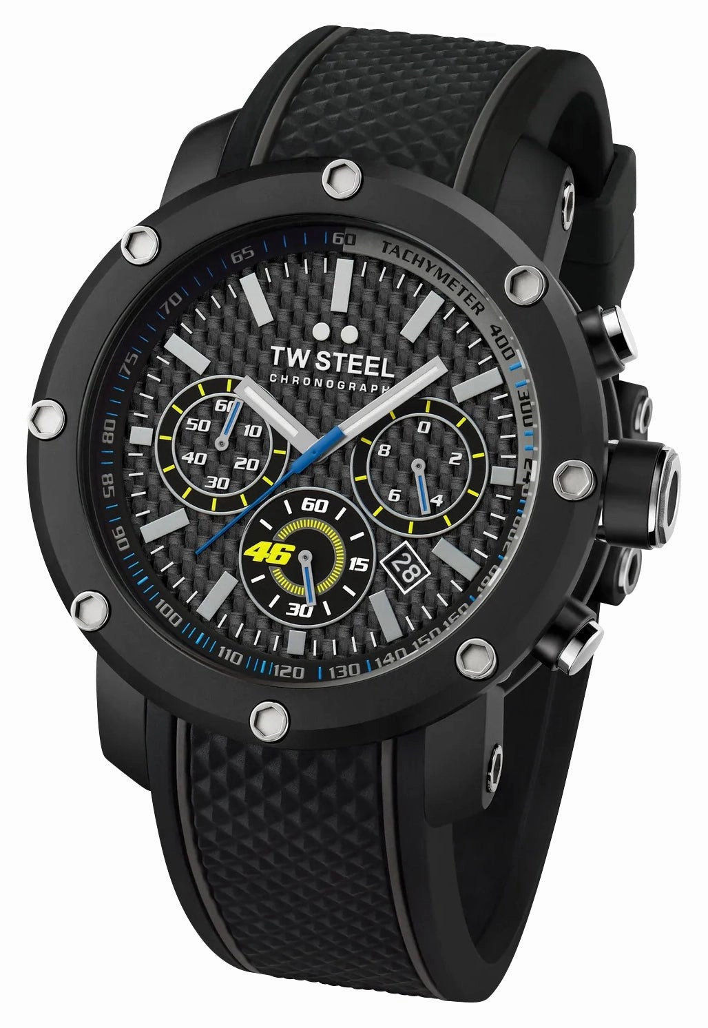 TW Steel VR46 Tech Special Edition Chronograph Black PVD Black Dial Black Silicon Strap Date Quartz Mens Watch TW937