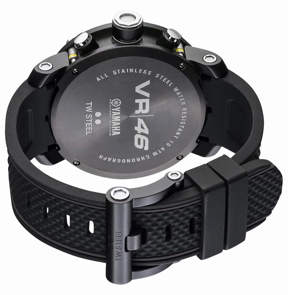 TW Steel VR46 Tech Special Edition Chronograph Black PVD Black Dial Black Silicon Strap Date Quartz Mens Watch TW937
