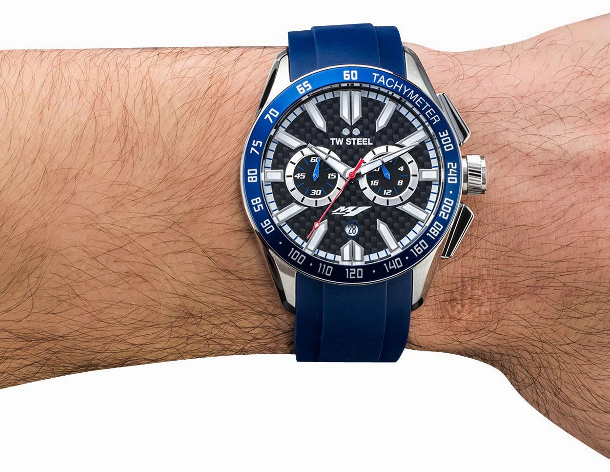 TW Steel Yamaha Factory Racing Special Edition Chronograph Stainless Steel Black Dial Blue Rubber Strap Date Quartz Mens Watch GS3
