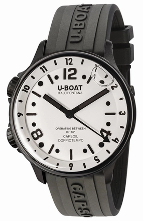 U-Boat Capsoil Doppiotempo Black DLC Steel White Dial Black Rubber Strap Swiss Electro-mechanical Mens Watch 8889