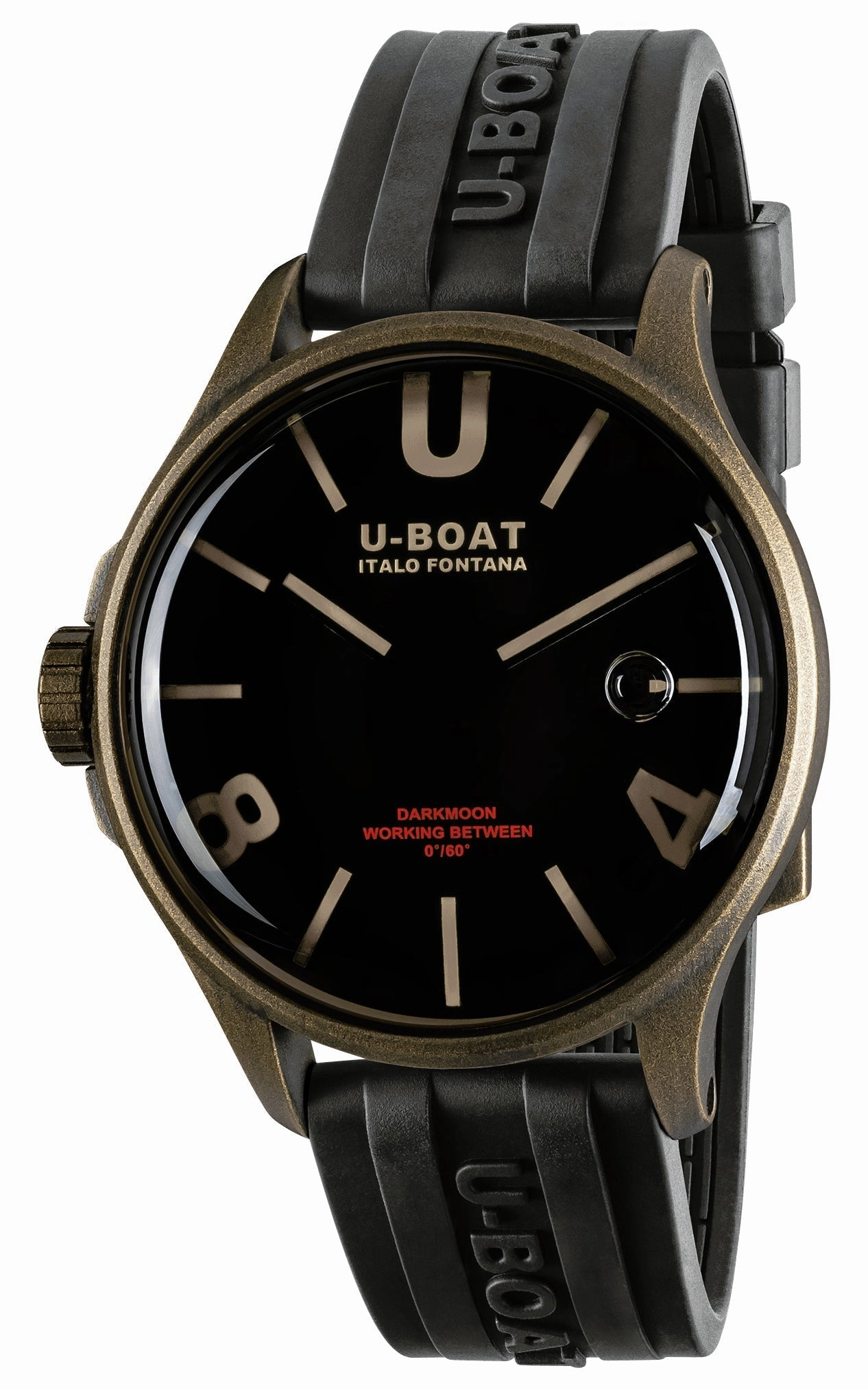 U-Boat Darkmoon Bronze PVD Black Dial Black Rubber Strap Quartz Mens Watch 9548