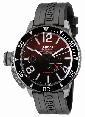 U-Boat Sommerso Ceramic Bordeaux Automatic Stainless Steel Burgundy and Black Dial Black Rubber Strap Date Divers Mens Watch 9521
