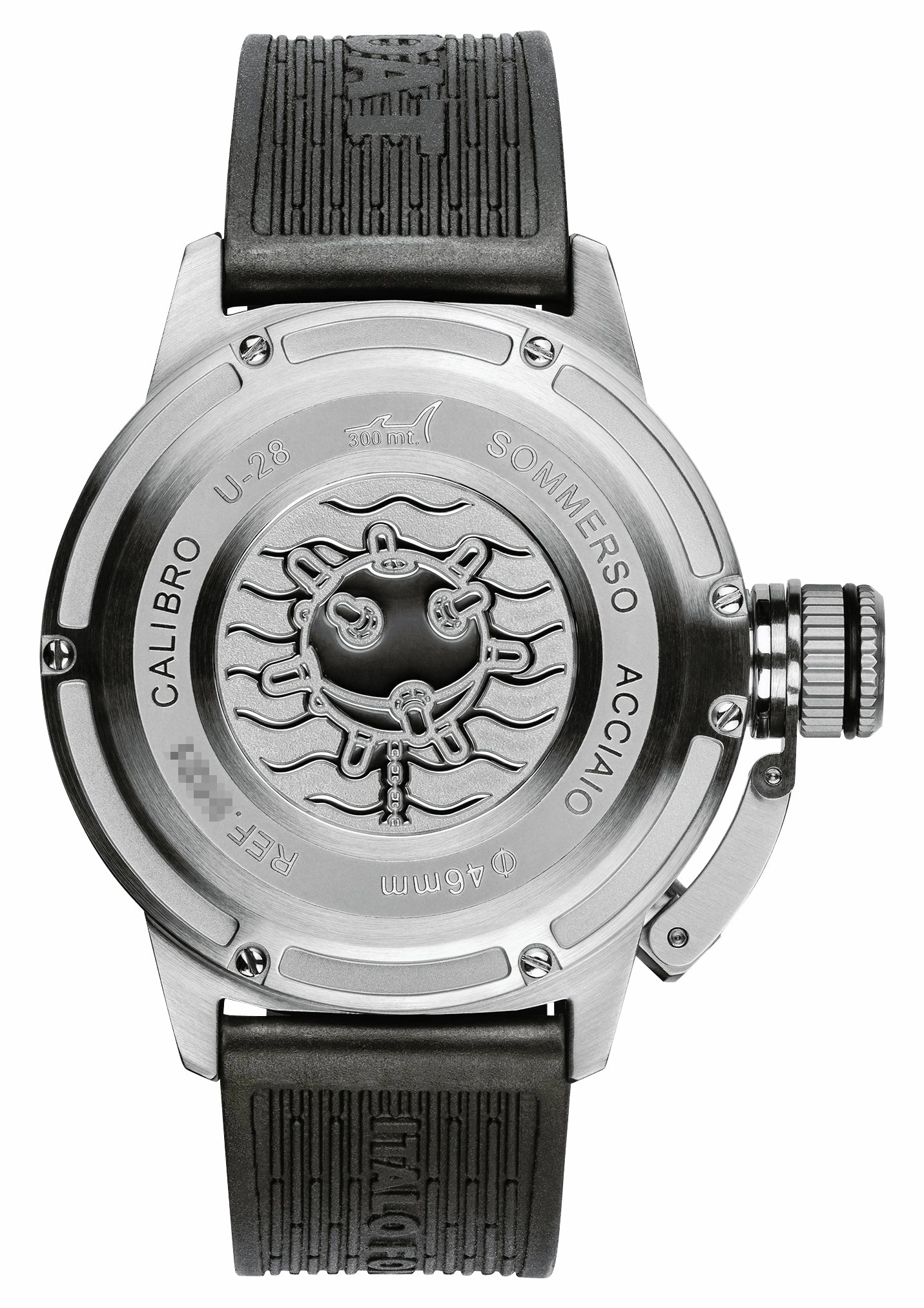 U-Boat Sommerso Ceramic Bordeaux Automatic Stainless Steel Burgundy and Black Dial Black Rubber Strap Date Divers Mens Watch 9521