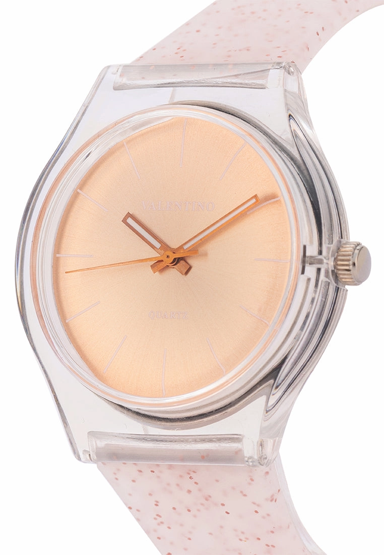 Valentino Rubber Strap Analog Watch for Women 20122094-ROSE GLITTER LINE