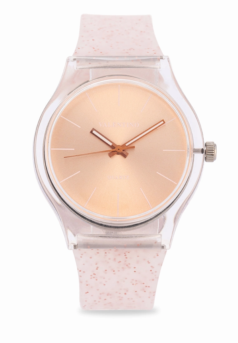 Valentino Rubber Strap Analog Watch for Women 20122094-ROSE GLITTER LINE