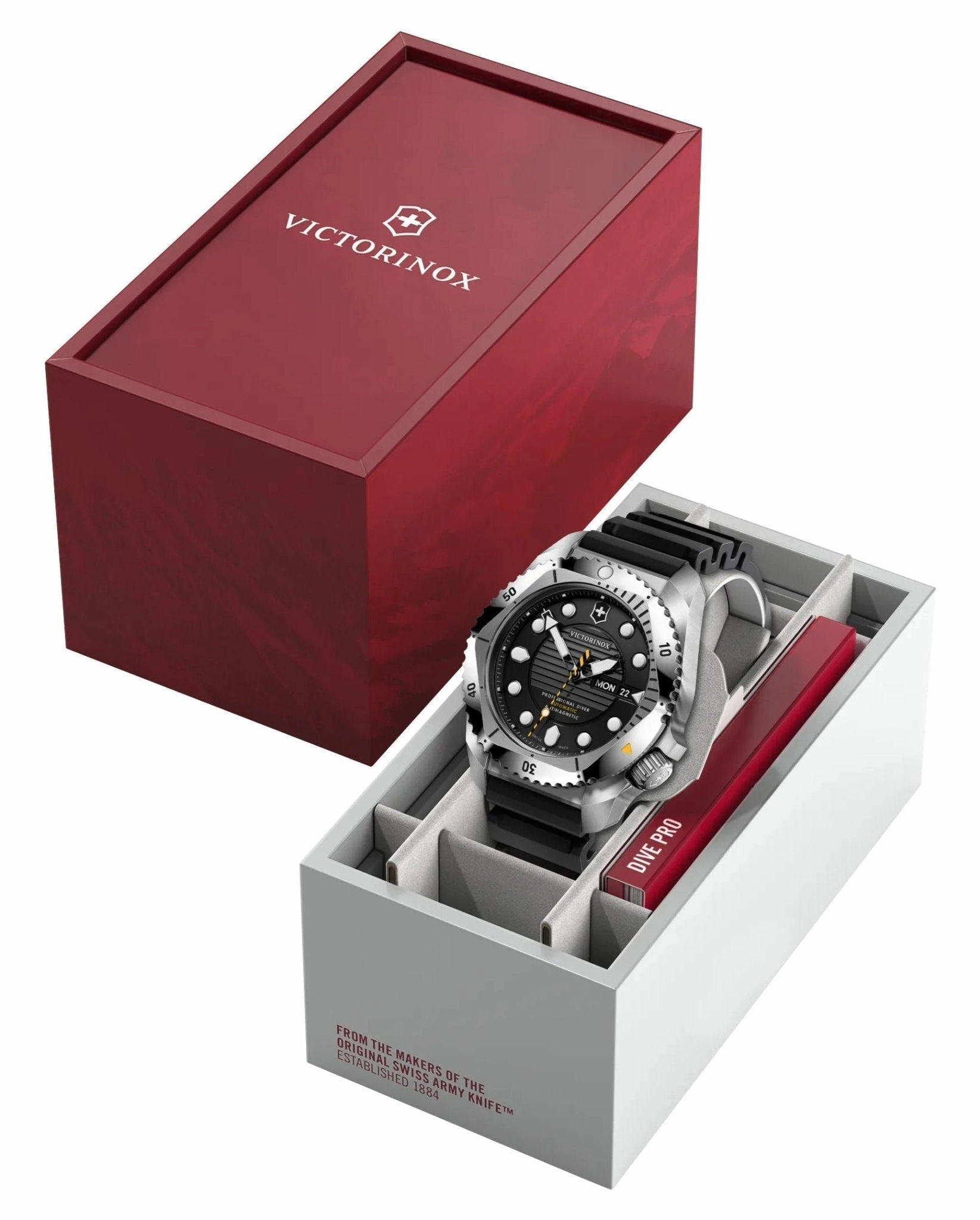Victorinox Swiss Army Dive Pro Automatic Stainless Steel Black Dial Black Rubber Strap Day/Date Divers Mens Watch 241994