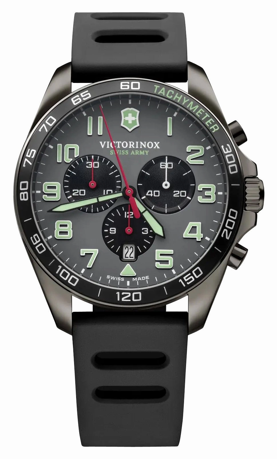 Victorinox Swiss Army FieldForce Sport Chronograph Black Stainless Steel Gray Dial Black Rubber Strap Date Quartz Mens Watch 241891