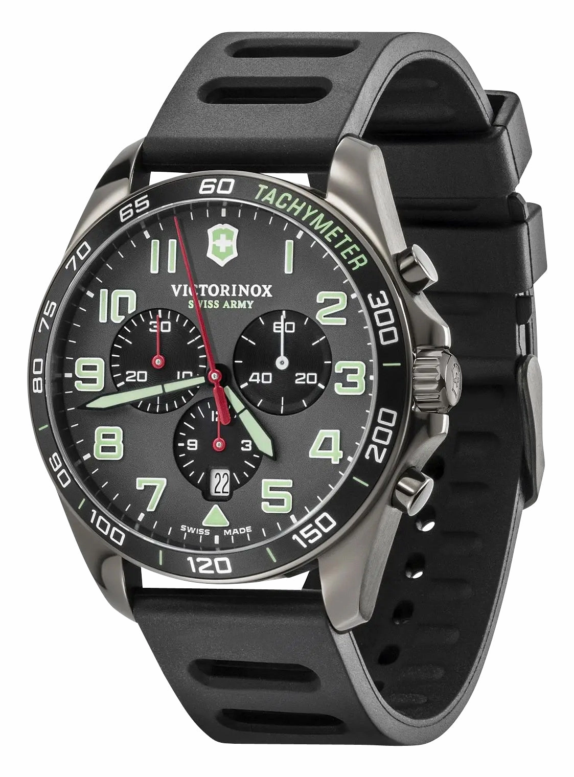 Victorinox Swiss Army FieldForce Sport Chronograph Black Stainless Steel Gray Dial Black Rubber Strap Date Quartz Mens Watch 241891