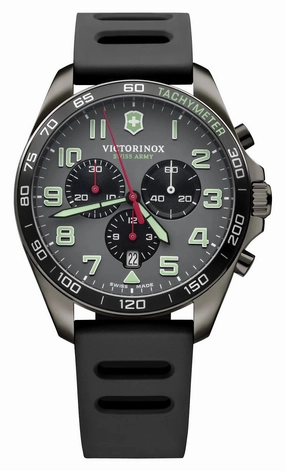 Victorinox Swiss Army FieldForce Sport Chronograph Black Stainless Steel Gray Dial Black Rubber Strap Date Quartz Mens Watch 241891