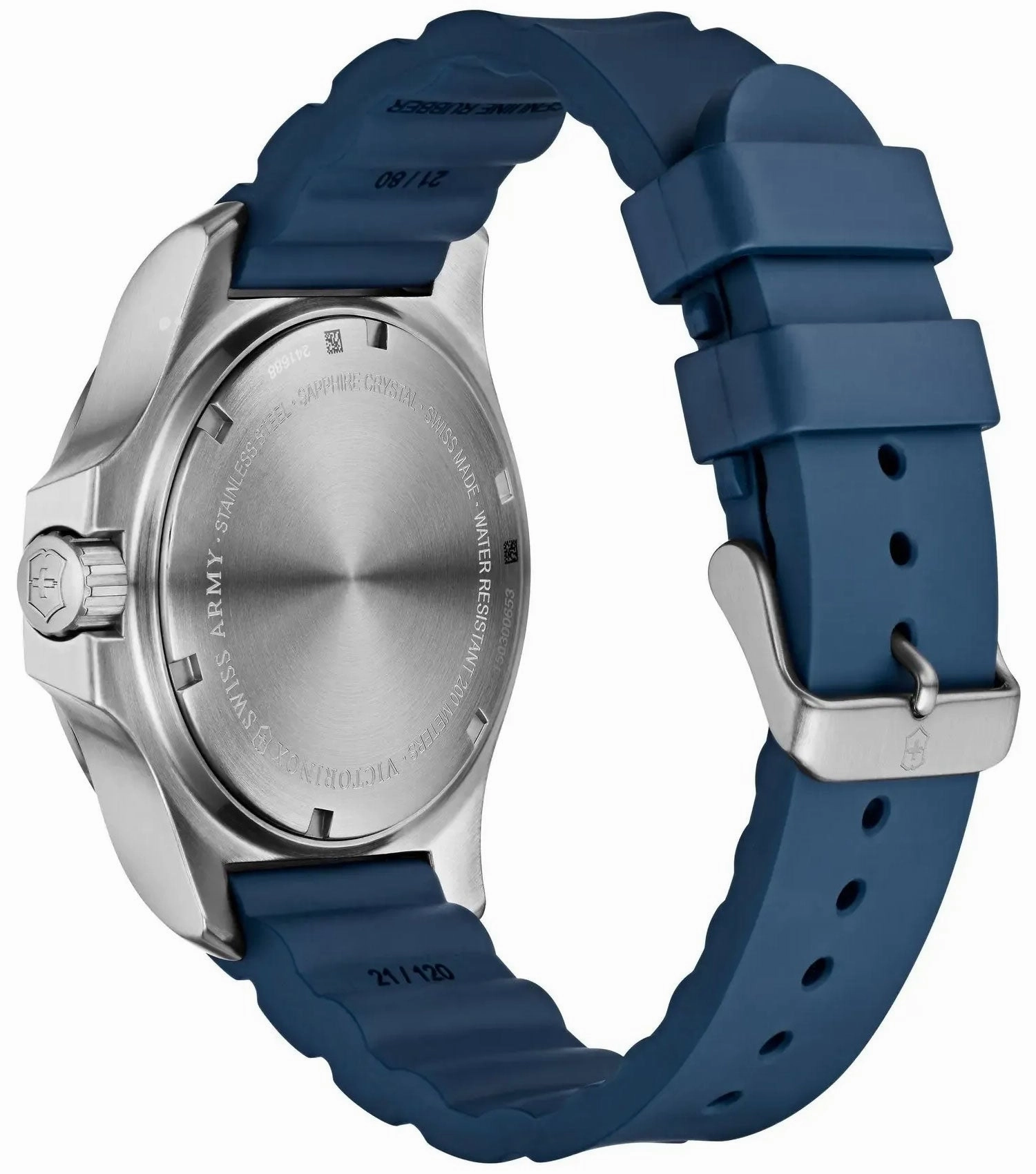 Victorinox Swiss Army INOX Stainless Steel Mens Watch Calendar Blue Rubber Strap 241688.1