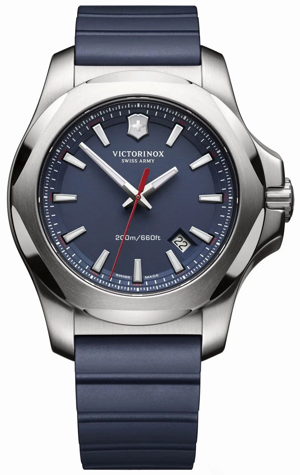 Victorinox Swiss Army INOX Stainless Steel Mens Watch Calendar Blue Rubber Strap 241688.1