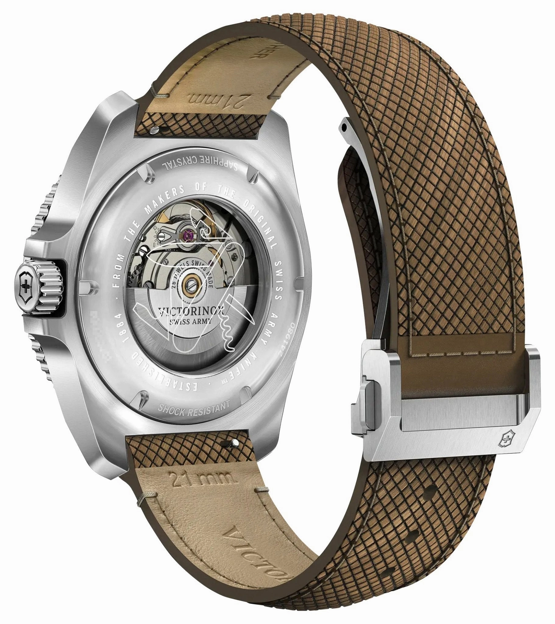 Victorinox Swiss Army Journey 1884 Automatic Stainless Steel Blue Dial Brown Leather Interchangeable Blue Rubber Strap Date Divers Mens Watch 241980.1
