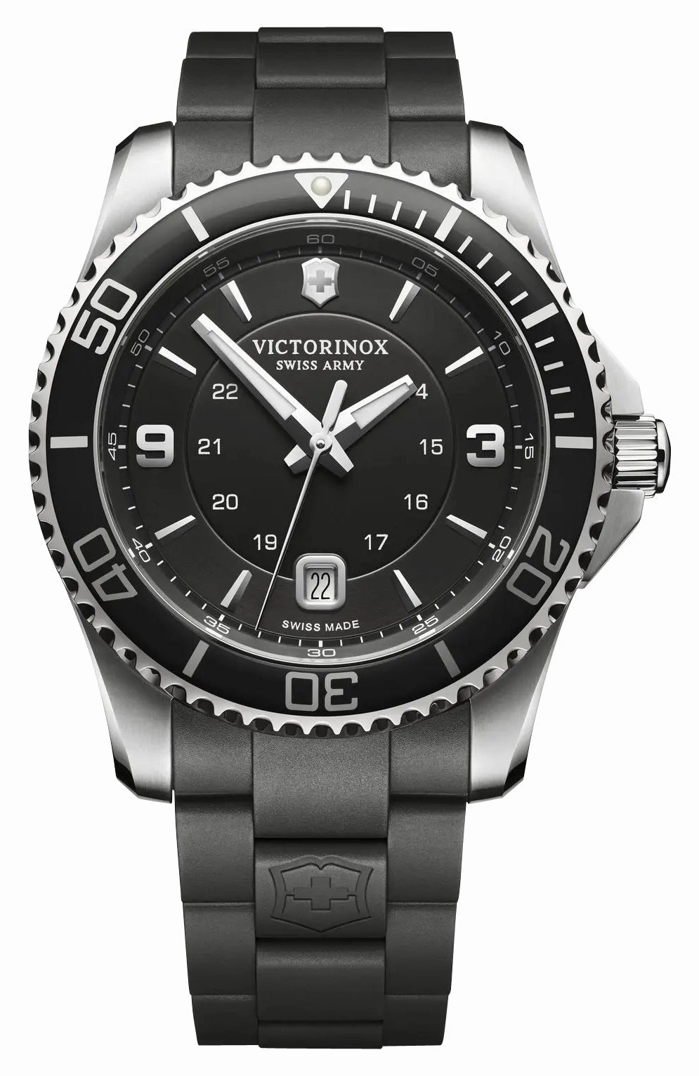 Victorinox Swiss Army Maverick Stainless Steel Black Dial Black Rubber Strap Date Quartz Mens Watch 241698