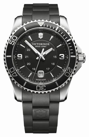 Victorinox Swiss Army Maverick Stainless Steel Black Dial Black Rubber Strap Date Quartz Mens Watch 241698