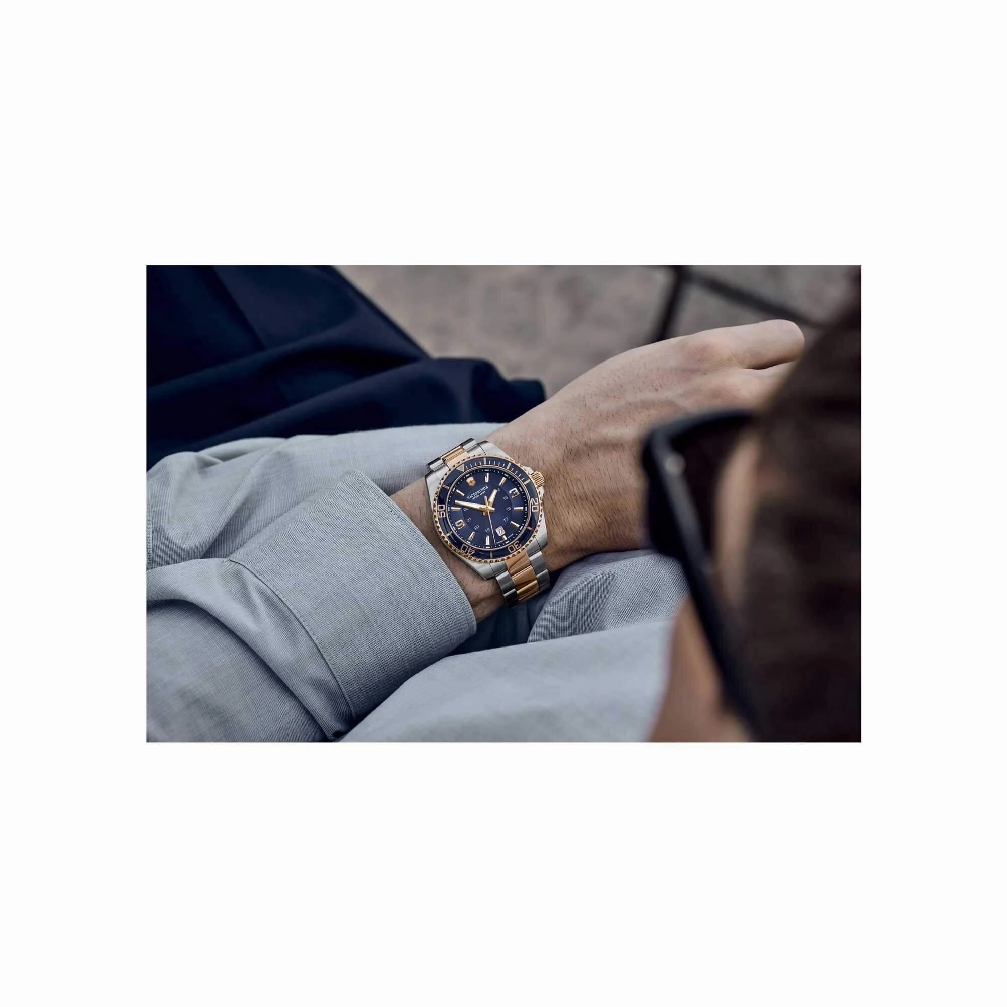 Victorinox Swiss Army Men's Watch - Maverick Silver and Rose Gold Bracelet | 241950